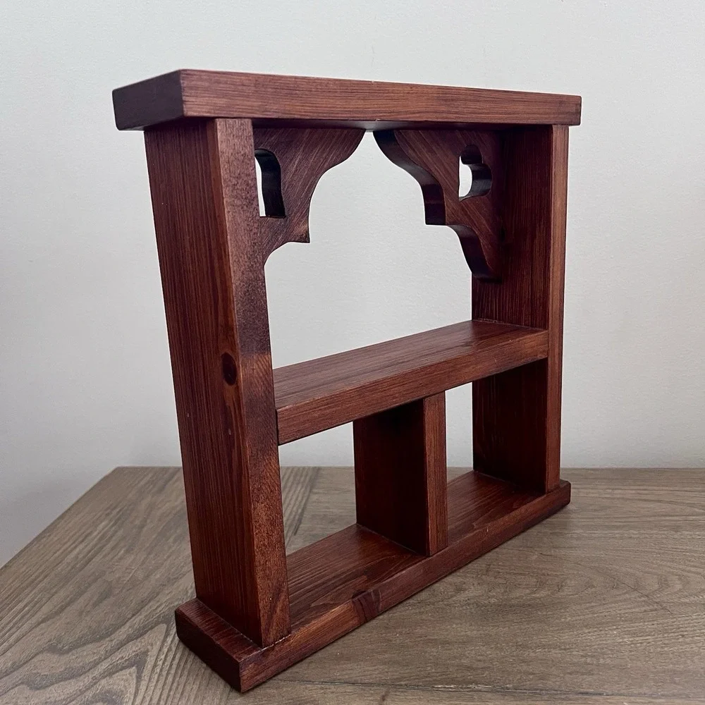 Vintage Solid Wood Heart Cutout Wall Shelf Country Cottage Display Shelf